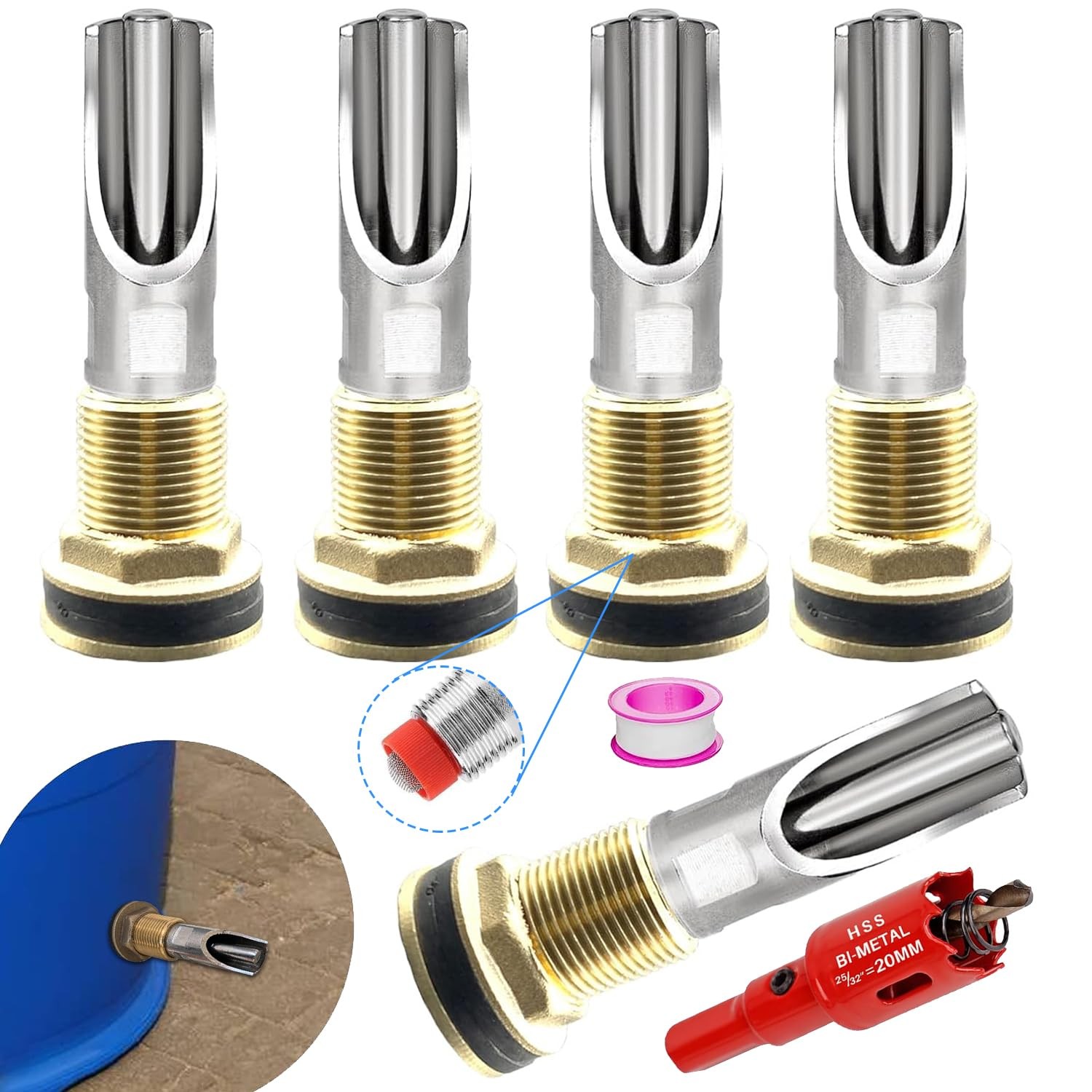 Automatic Pig Nipple Waterer Kit 5 PCS Stainless Steel Drinkers, Brass Connector