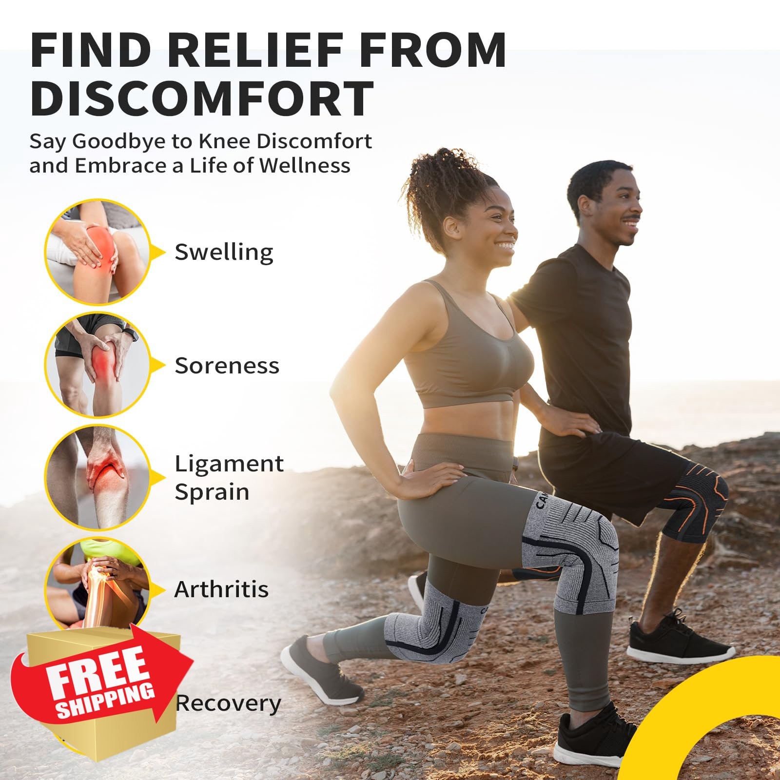 CAMBIVO Knee Brace Medium, 2 Pack Side Stabilizer Latex Free Sleeves Black