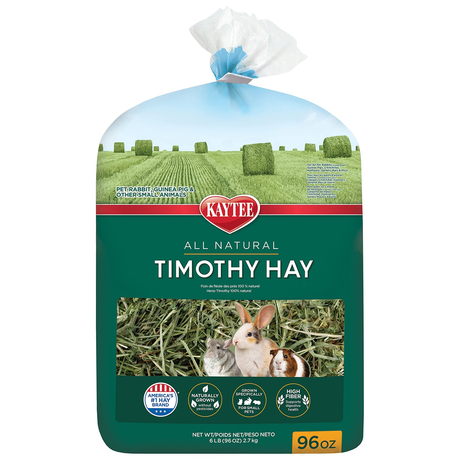 Kaytee Timothy Hay 96 Oz High Fiber Small Animals Grown Specifically Rabbits