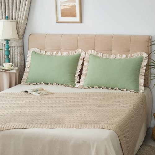 Waffle Weave Textured Soft Pillow Shams Set of 26" x 20" (Pack of 2) Pea Green