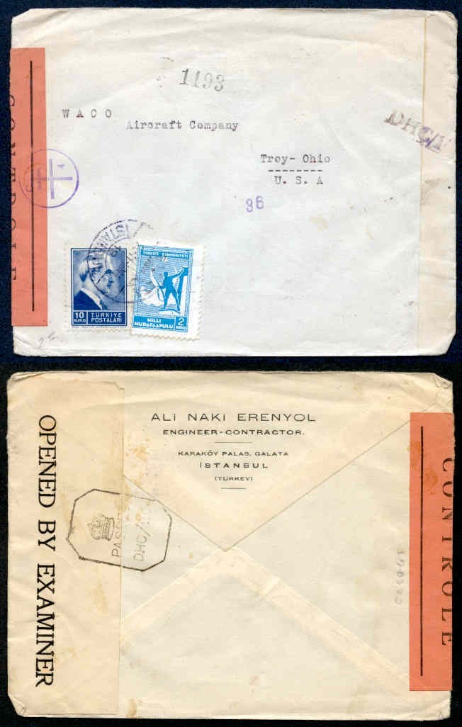 TURKEY 1944 DOUBLE CENSORED TO USA