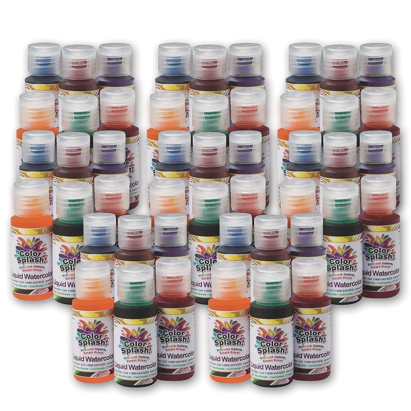S&S Worldwide Color Splash! Liquid Watercolor Paint, 48 Bottles, 6 Vivid Colors,