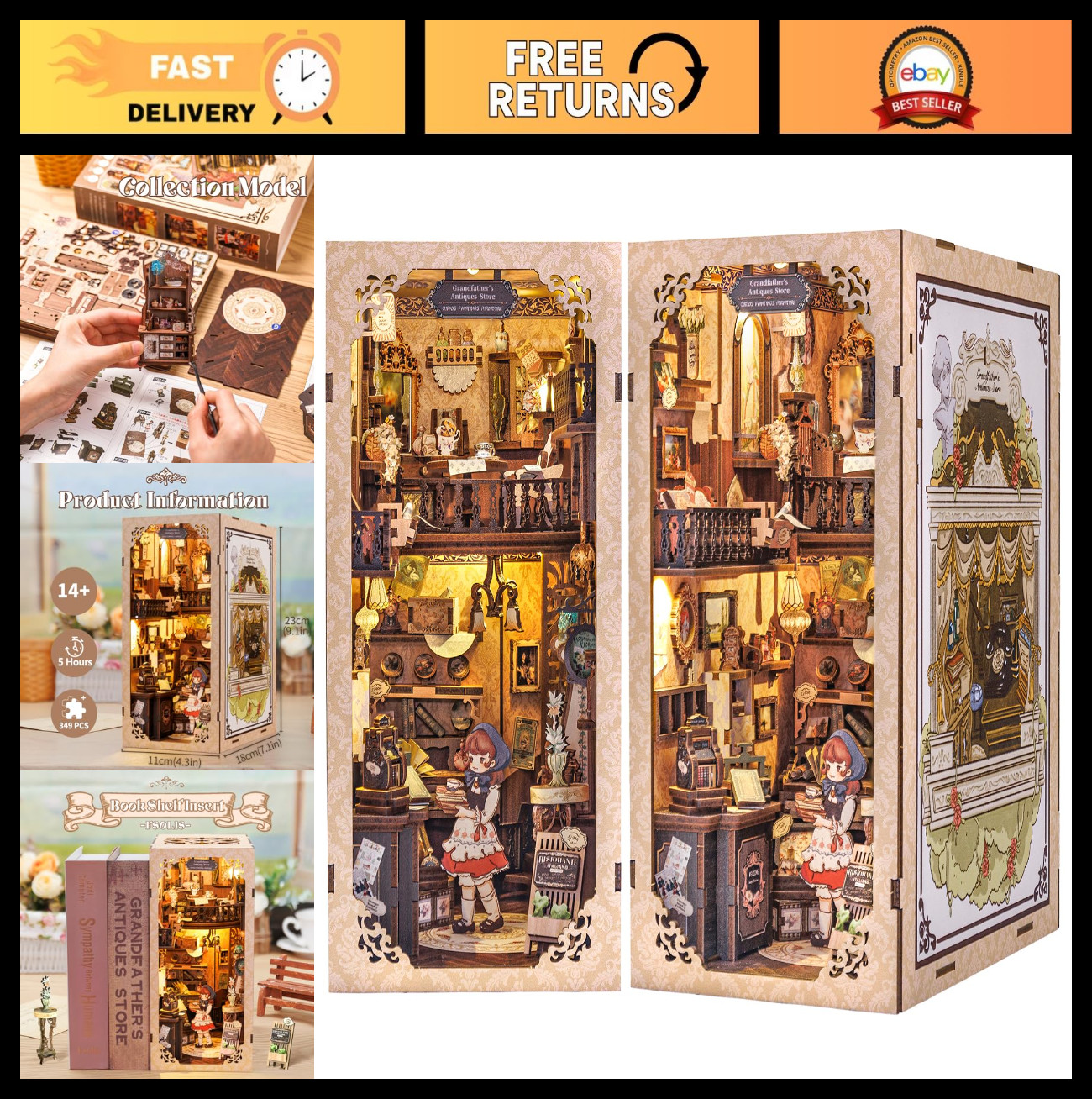 DIY Miniature Dollhouse Kit - Book Nook Decor for Adults & Teens, Craft Gift