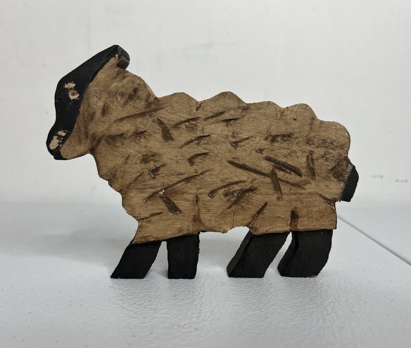 Vtg Hand Carved Sheep Lamb Ram Billy Goat Figure Primitive Folk Art Decor