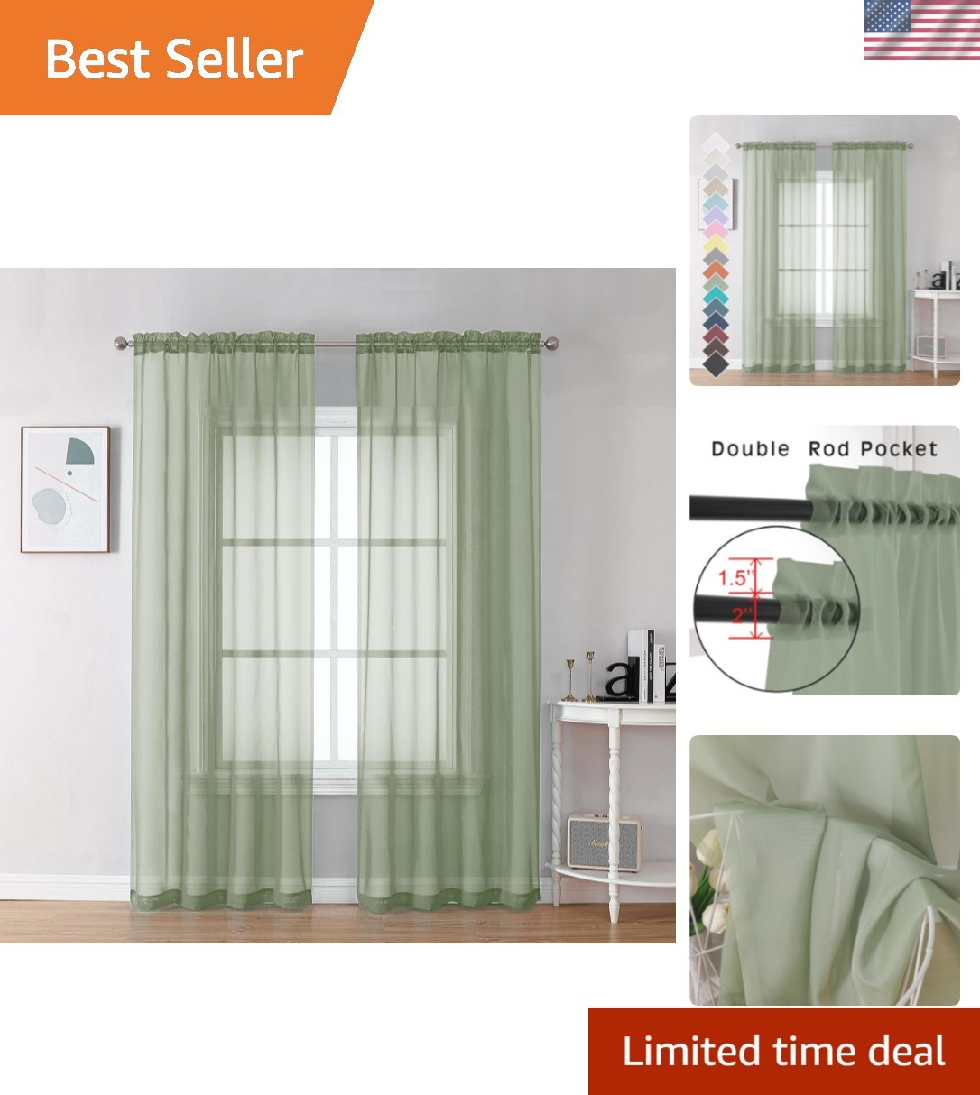Bedroom Curtains 2 Panel Sets 84" Inch Length - Transparent Light Weight Soft...