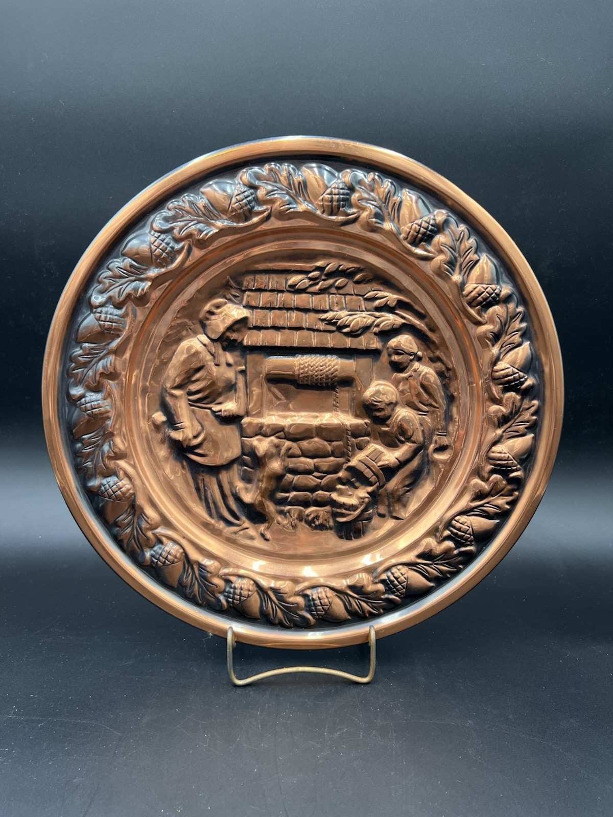 VTG Coppercraft Guild Copper Wall Plaque Wishing Well Oak Leaf Acorn Farmhouse