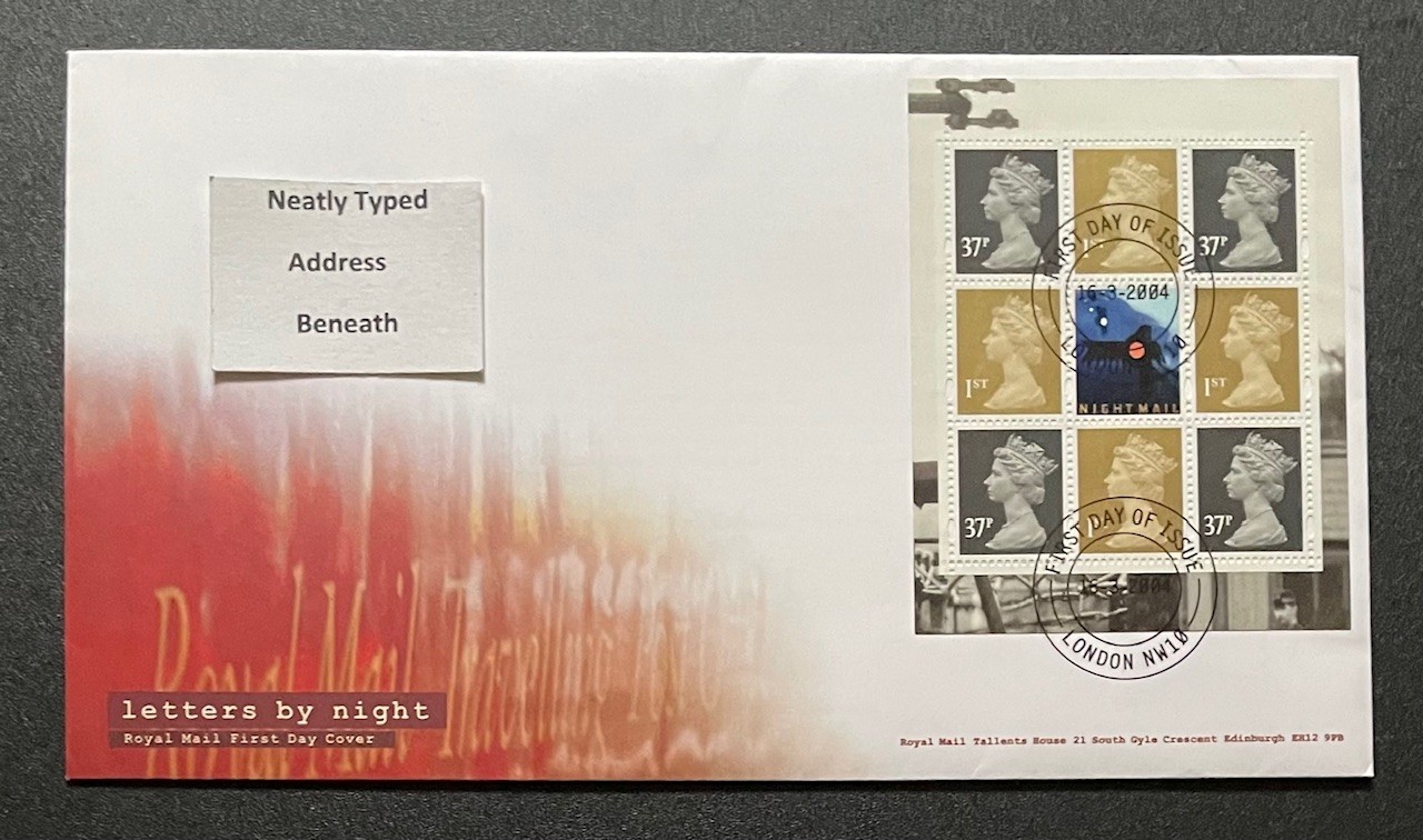 2004 Letters By Night DX32 Prestige Booklet Pane RM FDC. With London NW10 SHS.