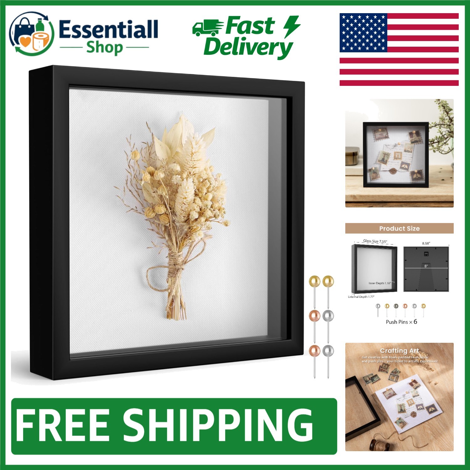 8x8 Elegant Shadow Box Frame with Soft Linen Back - Showcase Memories in Style