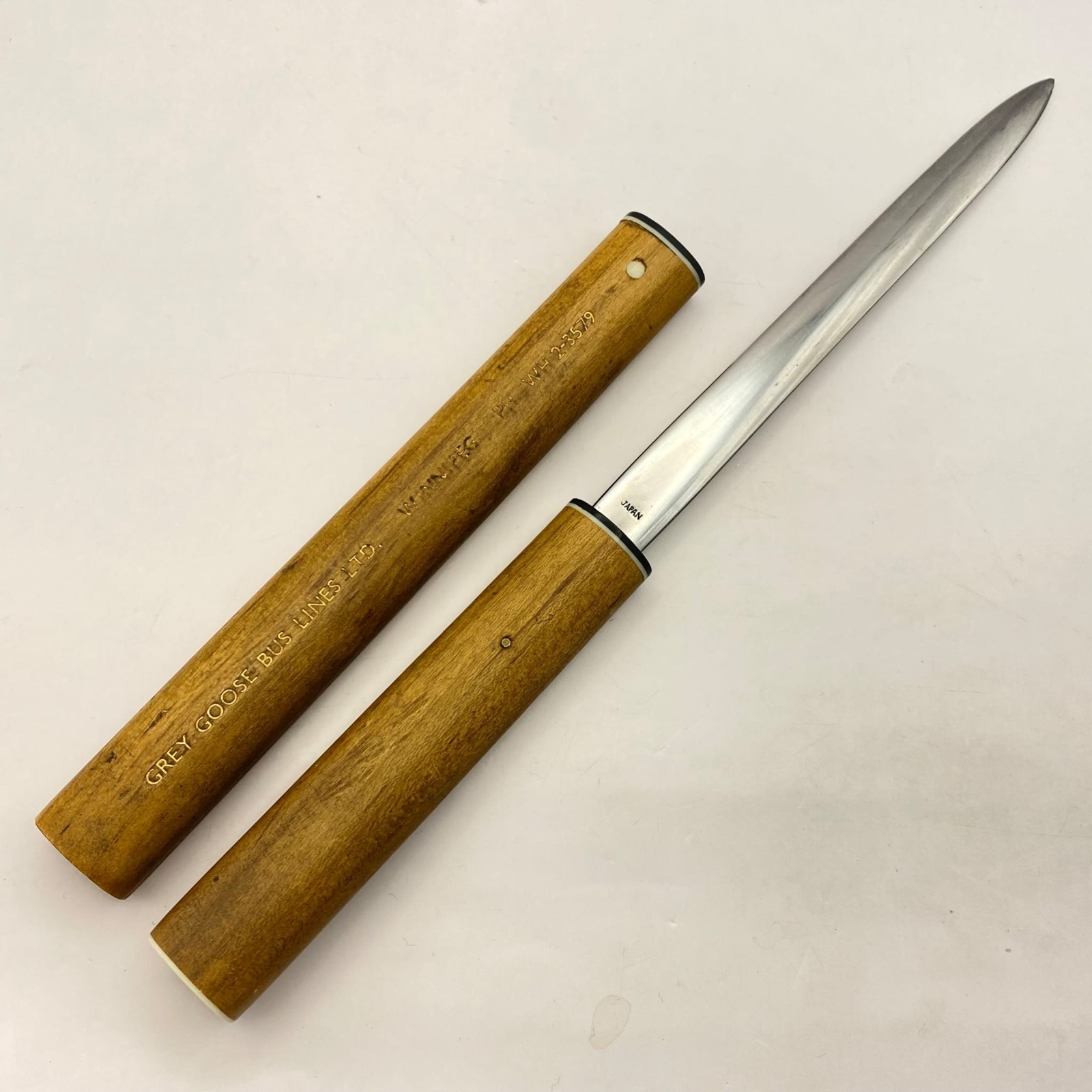 Vintage Japanese Letter Opener Stainless Steel Blade Wood Handle w/ Sheath