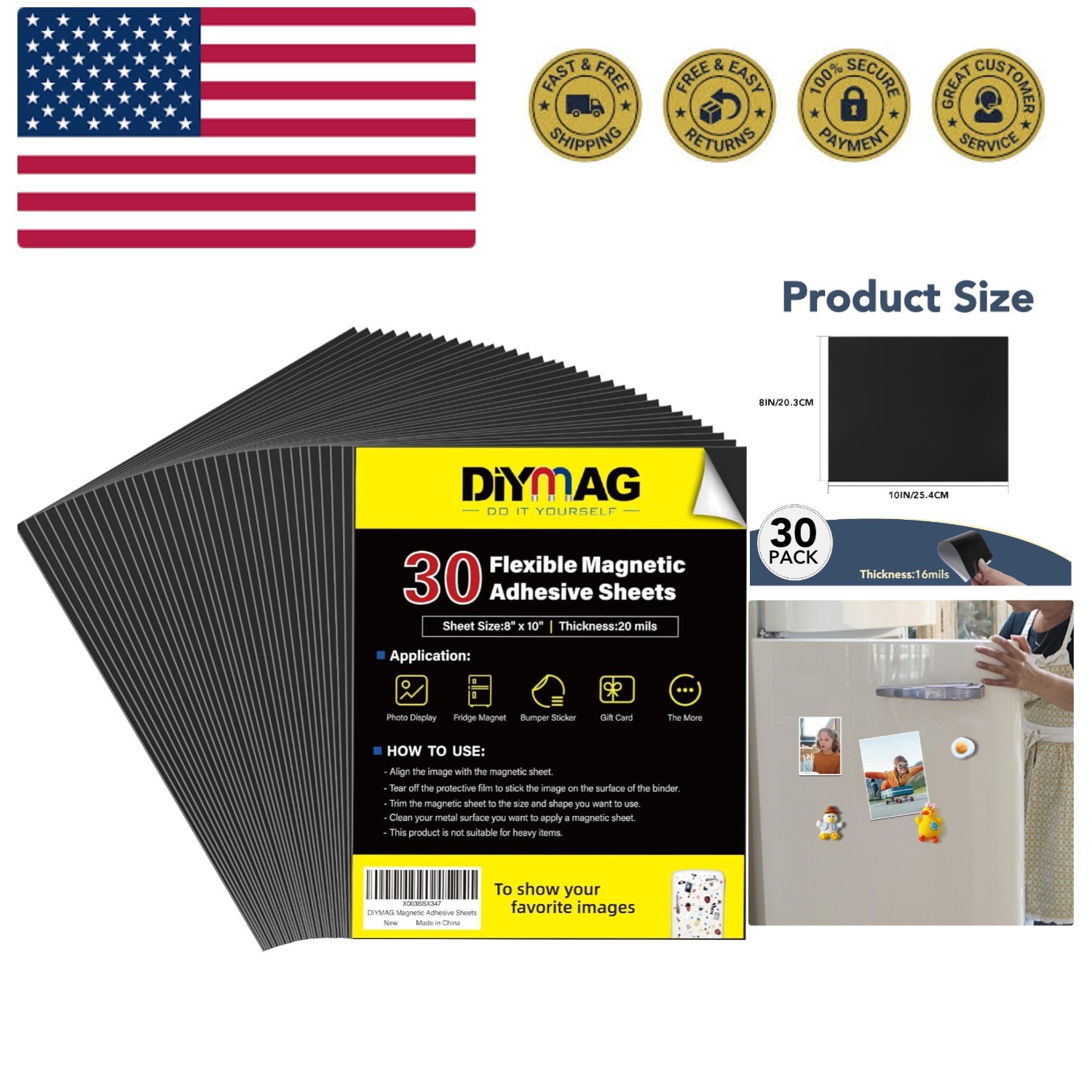 30Pack Magnetic Adhesive Sheets, Magnetics with Adhesives Backing, 8x10 Inch ...