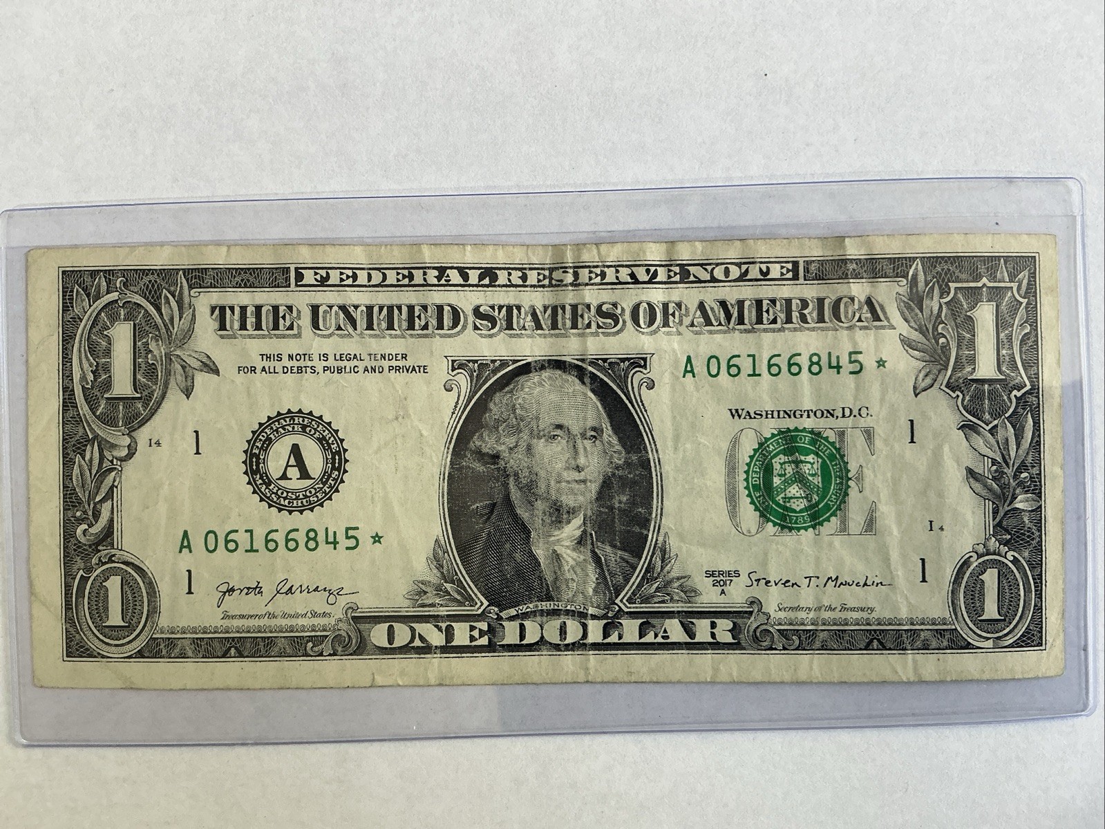 $1.00 Star Note Series 2017A Low Serial Number One Dollar Fancy