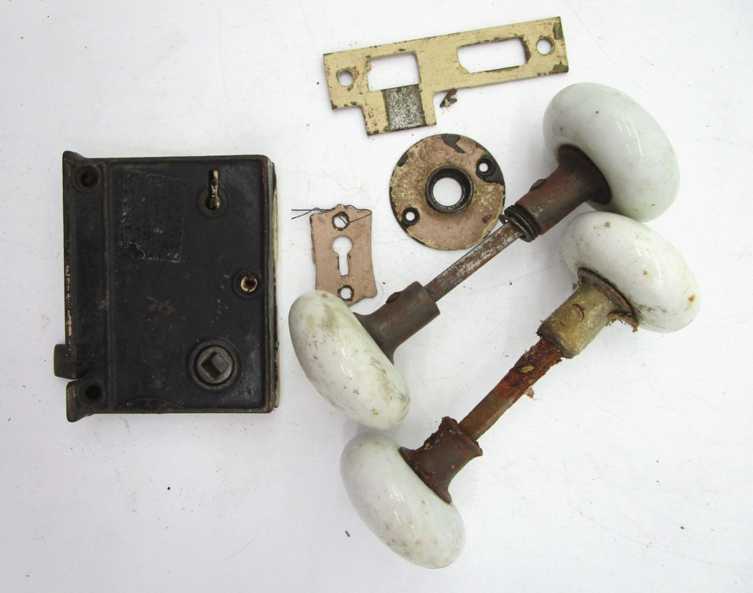 Vintage White Glass Door Knobs Shaft Mortise Salvage LOT