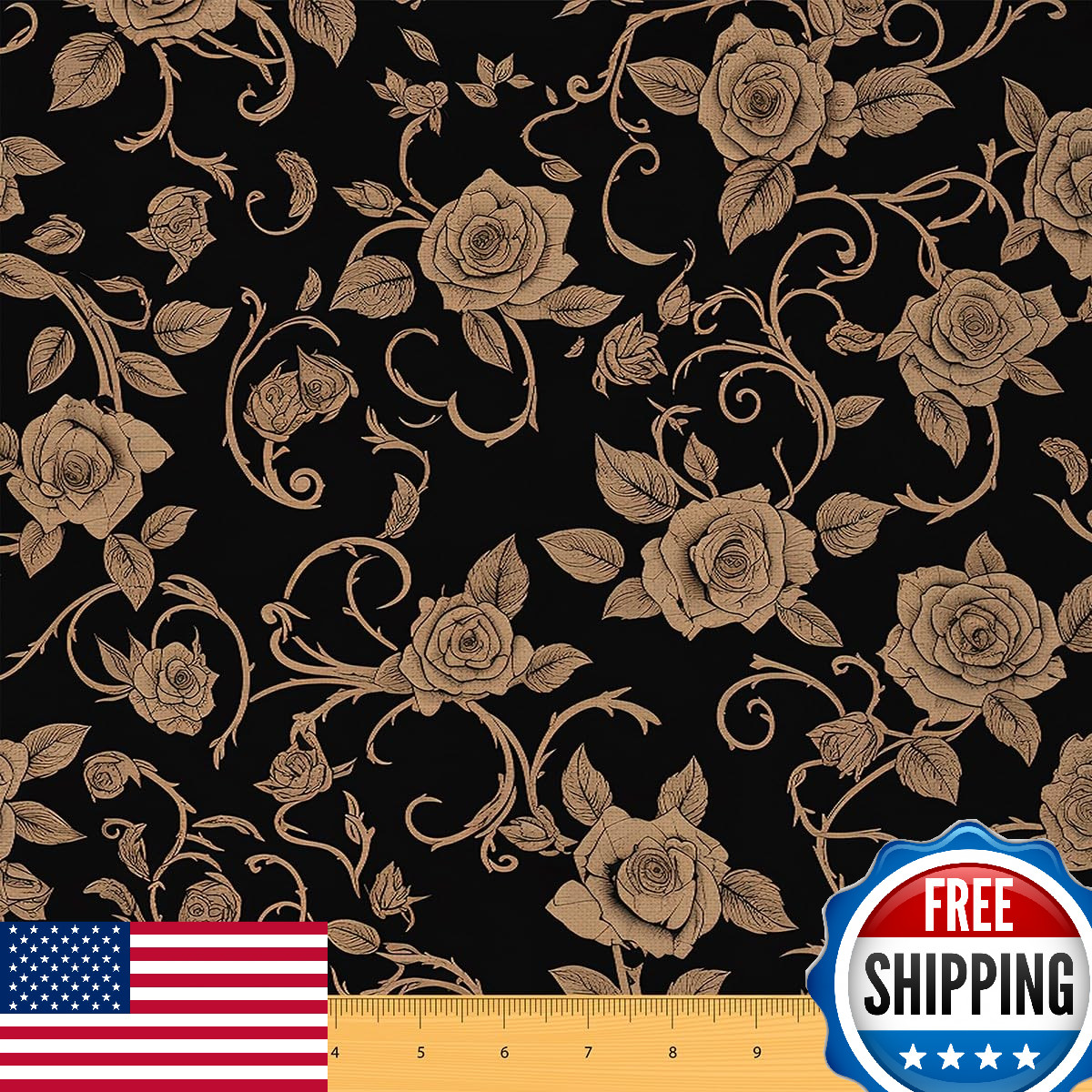 Feelyou 3 Yard Vintage Black Gold Floral Upholstery Fabric Botanical Waterproof