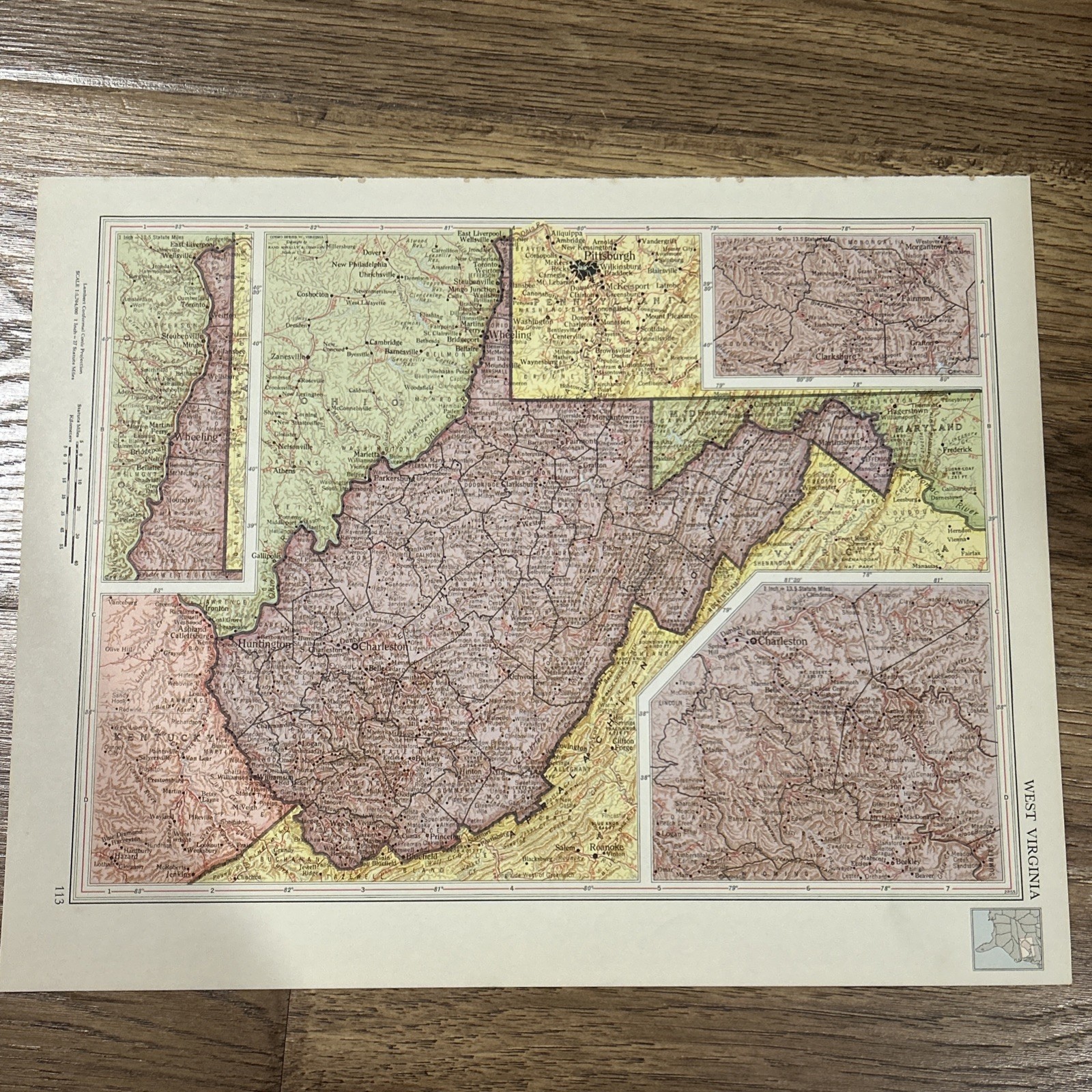 Antique 1956 Map Of West Virginia 14”x11”