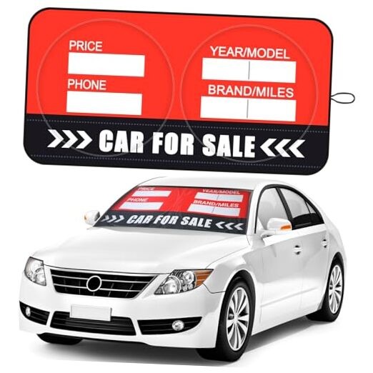 for Sale Sign for Vehicle Windshield Sun Shade 64.17 x 31.89 Inches Stylish