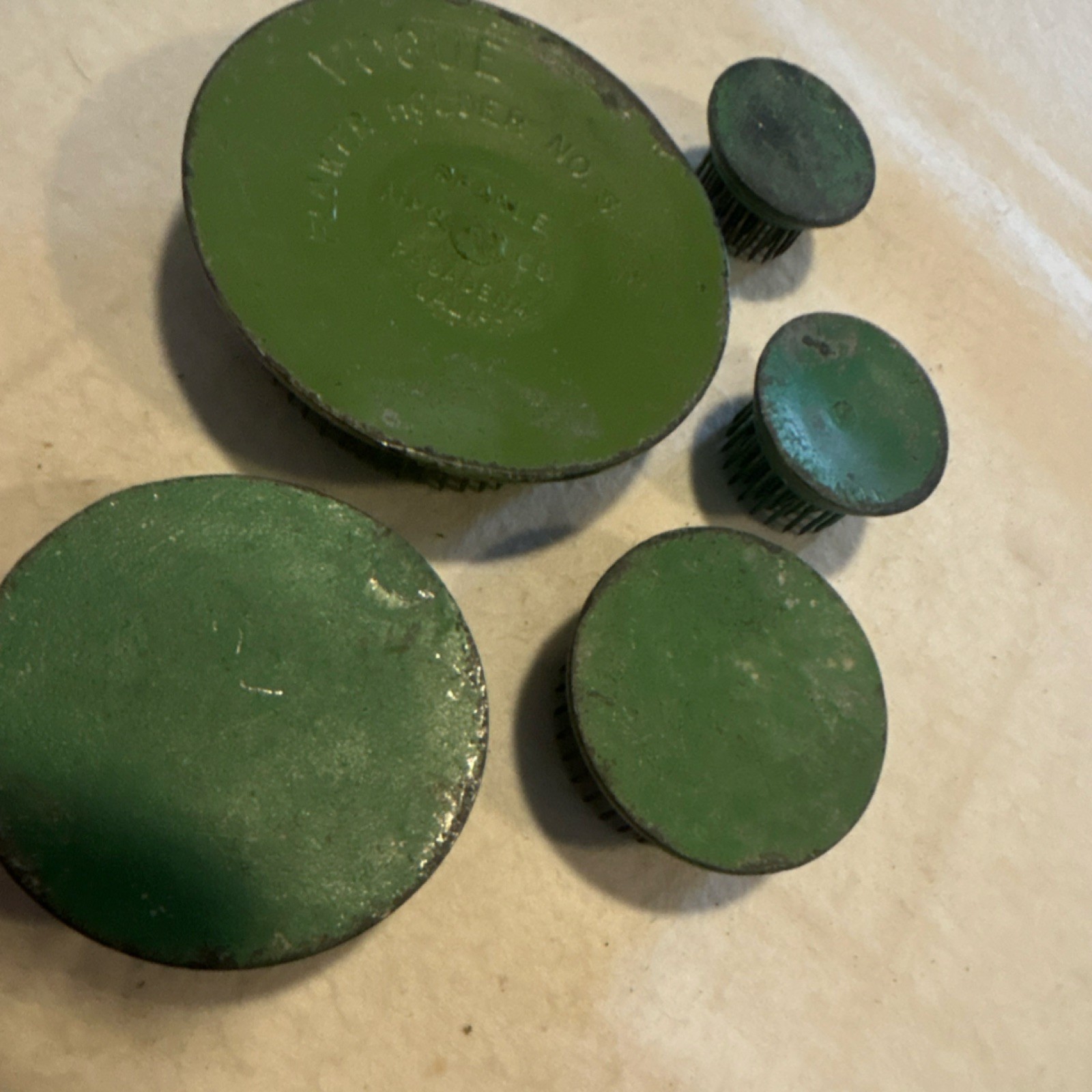 Vogue Flower Holder No. 5 vintage green metal floral frog