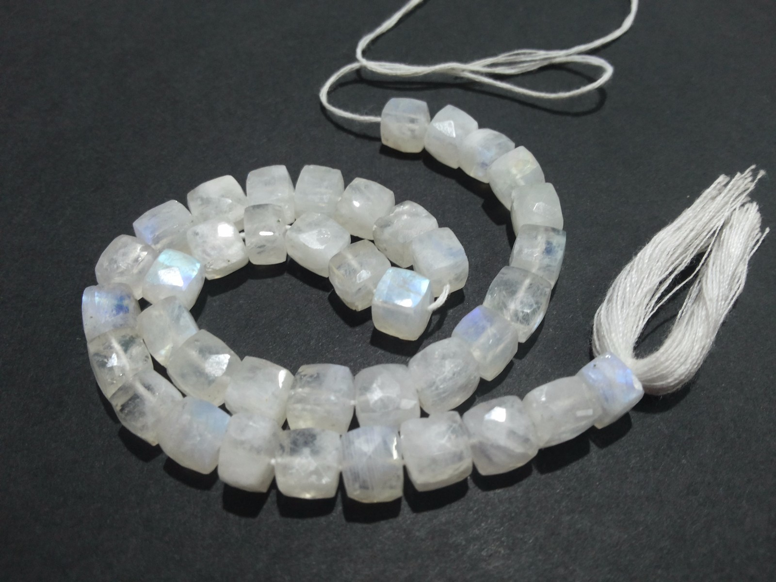 1 Strand Natural Rainbow Moonstone 3D Cube Box Faceted 6-7mm Loose Beads 7"inch