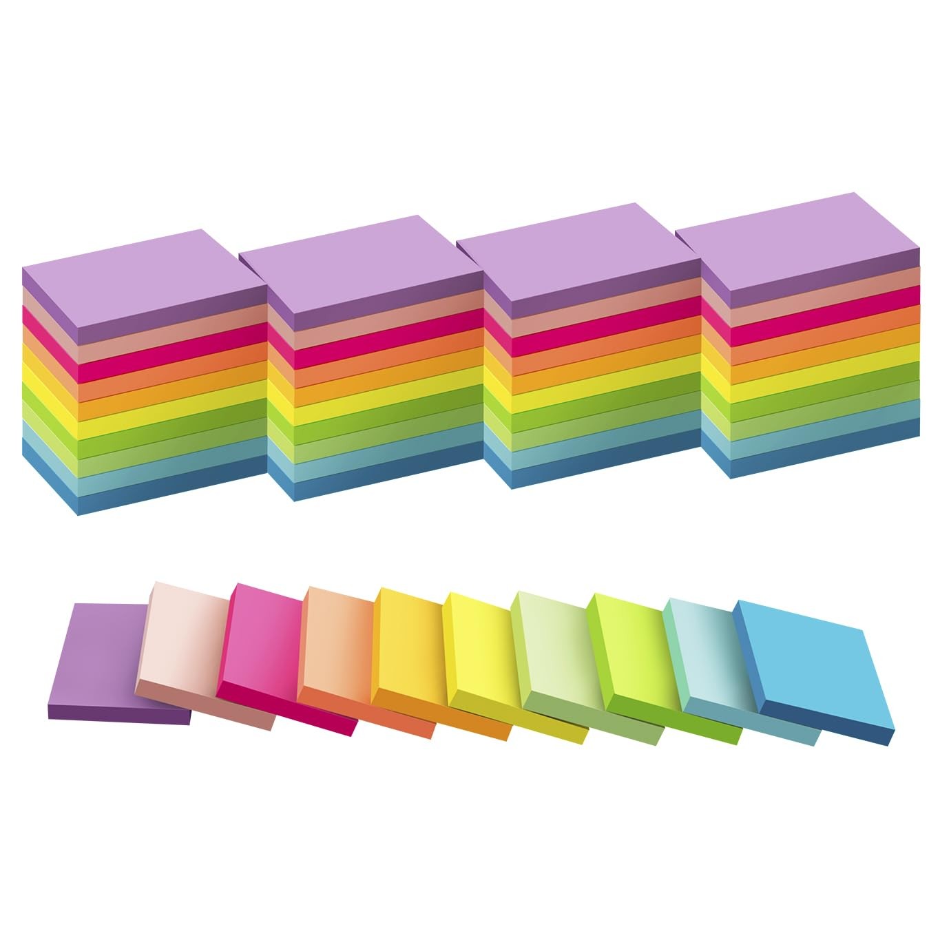 (50 Pads) Sticky Notes 1.5x2, 10 Colors Self 1.5x2 inches, Bright 