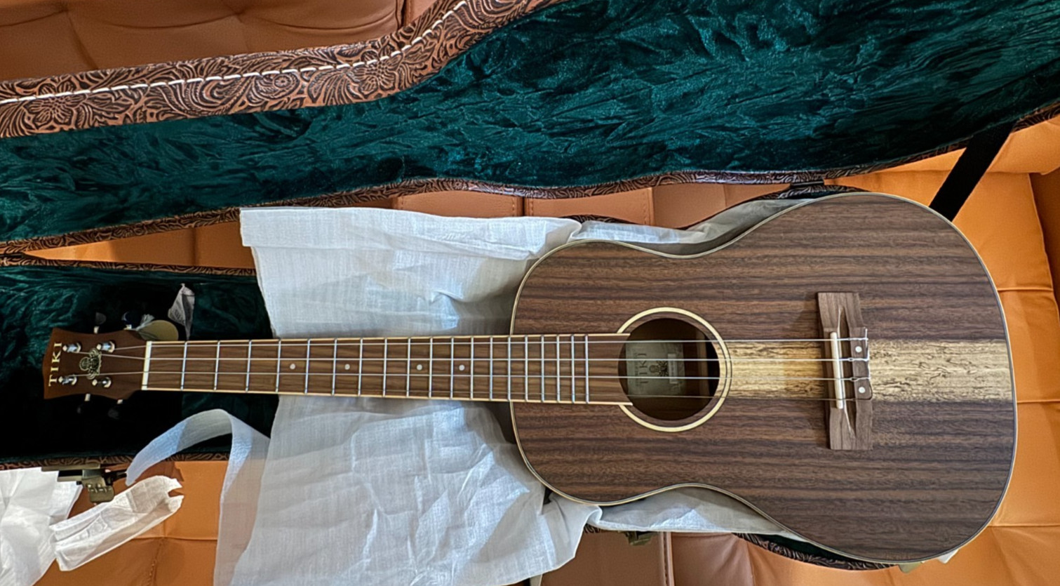 Tiki '9 Series' Koa Solid Top Electric Baritone Ukulele with Hard Case - NEW