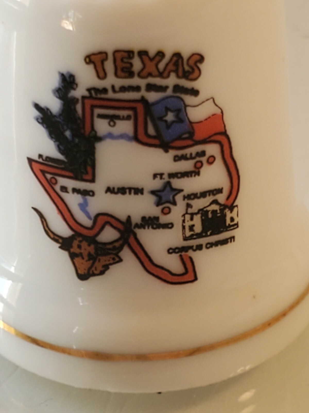 Vintage Texas Thimble Porcelain the lone star state gold gilding box1