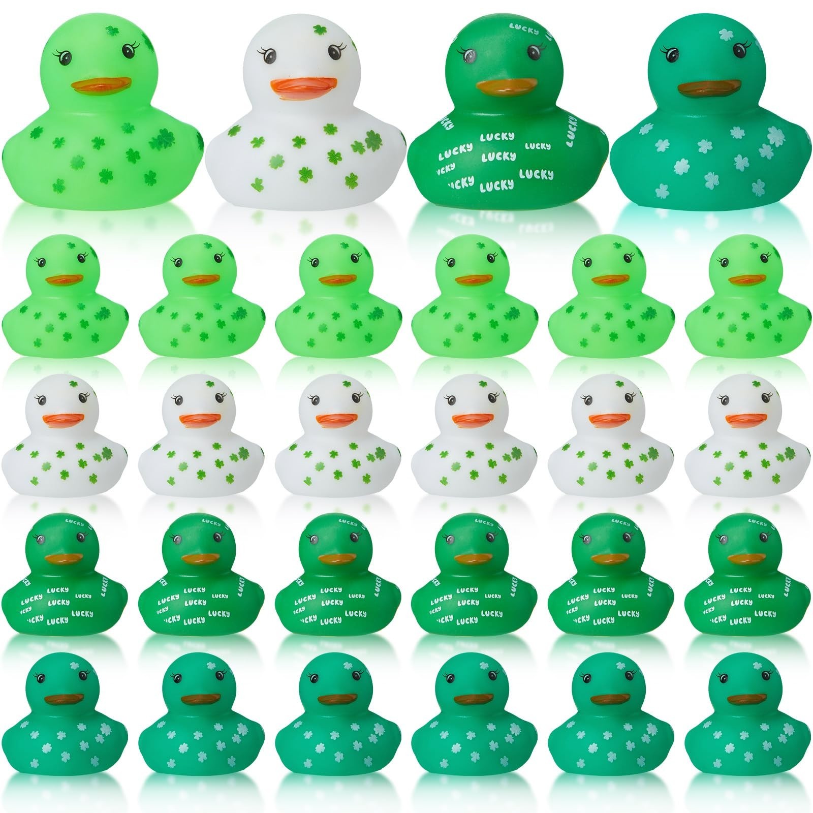 24 Pcs 2 inch St. Patrick's Day Rubber Ducks Bulk Green Shamrock Rubber Ducki...