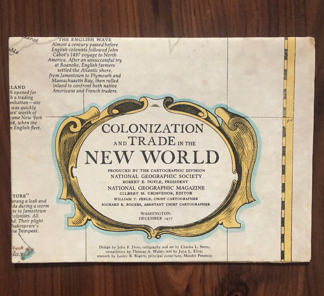 National Geographic Map Colonization and Trade in the New World Map 1977 Vintage