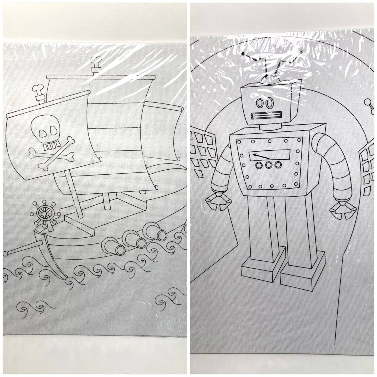 Pre Drawn Canvas Board Pirate Robot 8" X 10" Paint Marker Party Coloring 