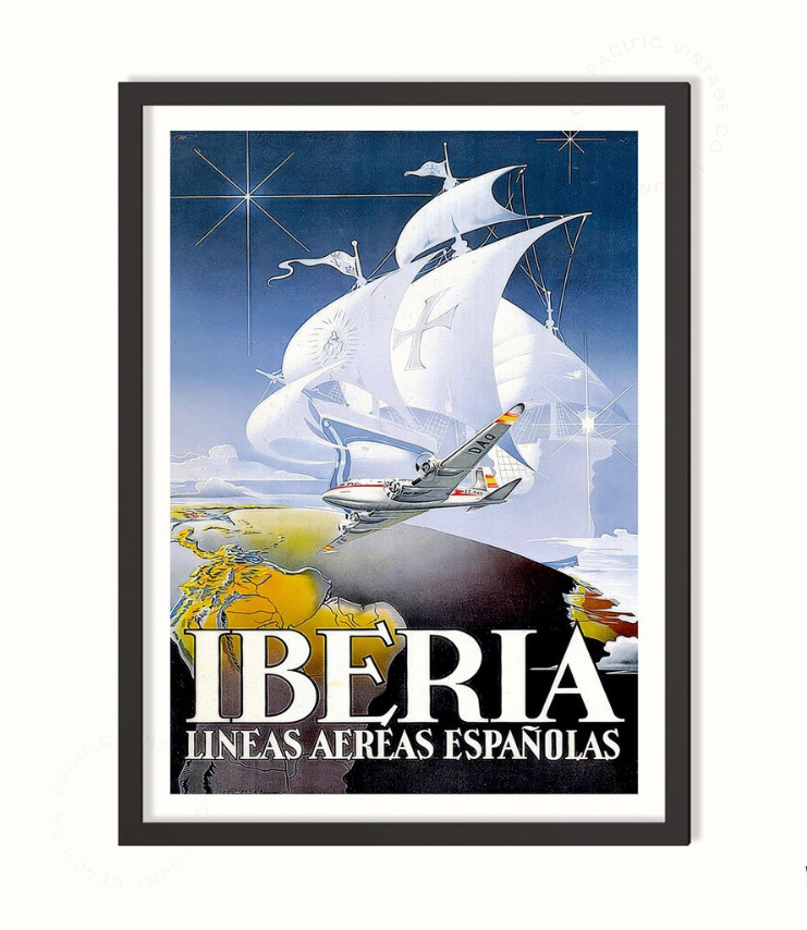 Vintage Spain Travel Poster | Iberian Peninsula Map Art