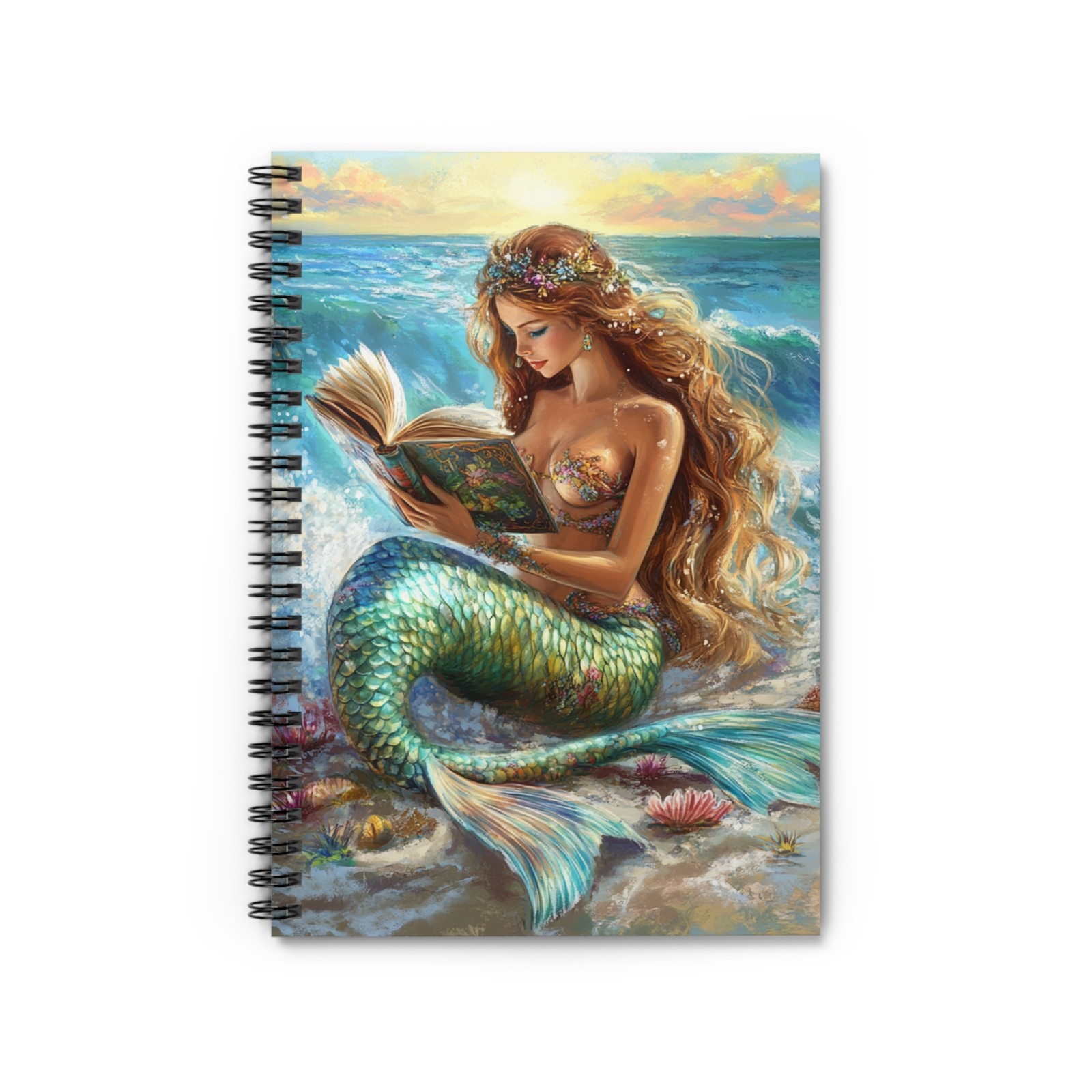 Reading Mermaid Spiral Notebook | Ruled Journal, Ocean Fantasy