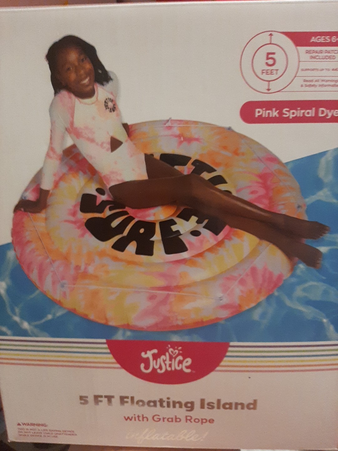Pool Float Justice 5ft Floating Island Pink, Kids 6+, for Adults, Unisex new