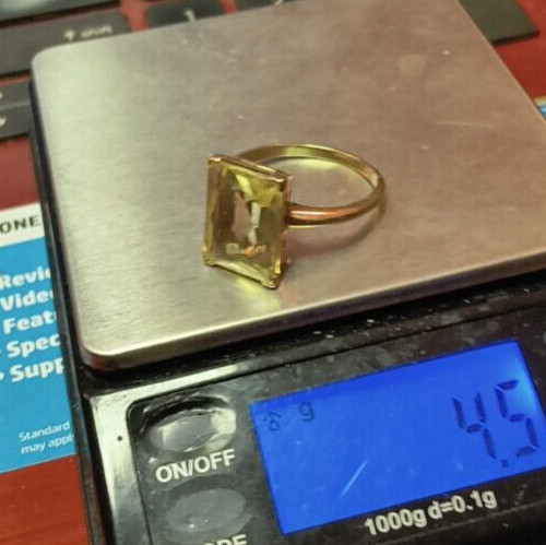 GRANNY'S 14Kt Yellow Gold Yellow Emerald Cut Ring Size 8 1/2