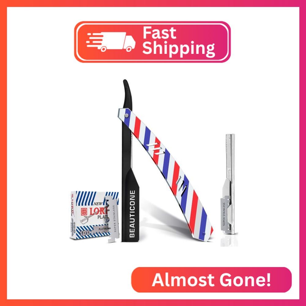 BEAUTICONE Straight Razors for Men, Straight Edge Razor, 100 Single Edge Blades,