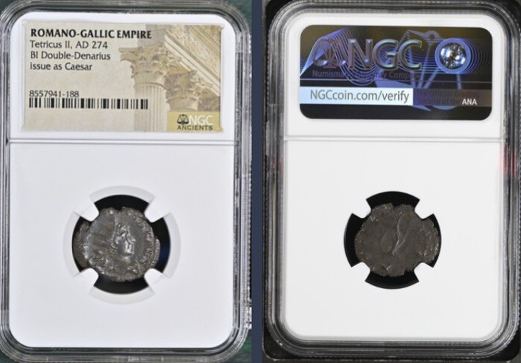 Caesar Tetricus II 274AD NGC Genuine Certified Ancient Roman Empire Dbl Denarius