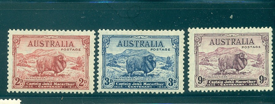 Australia - Sc# 147-9. 1934 Wool Industry. MLH. $55.00.