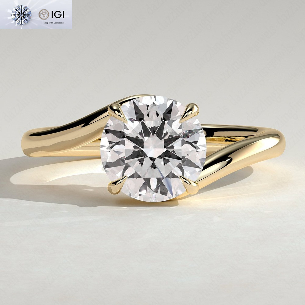 IGI 2.00Ct Round D VS1 Lab Grown Diamond Engagement Ring Solid 14K Yellow Gold