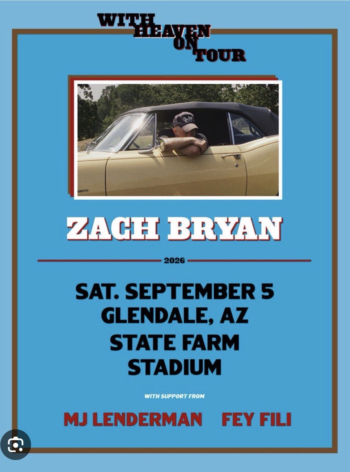 ZACH BRYAN Tickets. Floor Tickets! At The Stage! SEP 5 2026 Glendale, AZ