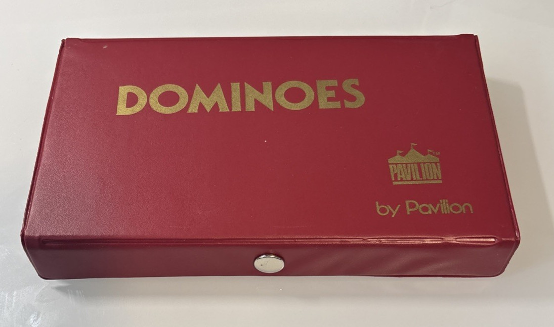 Vintage Domino by Pavilion Dominoes Double Six 28 Pieces Red Vinyl Case COMPLETE