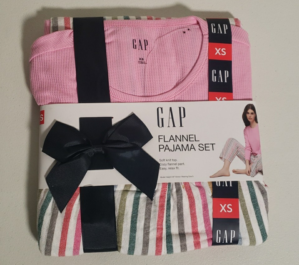 Pajama Set Pink W/Stripped Bottoms Cozy Relaxed Fit Women's XS By Gap MSRP 79.99