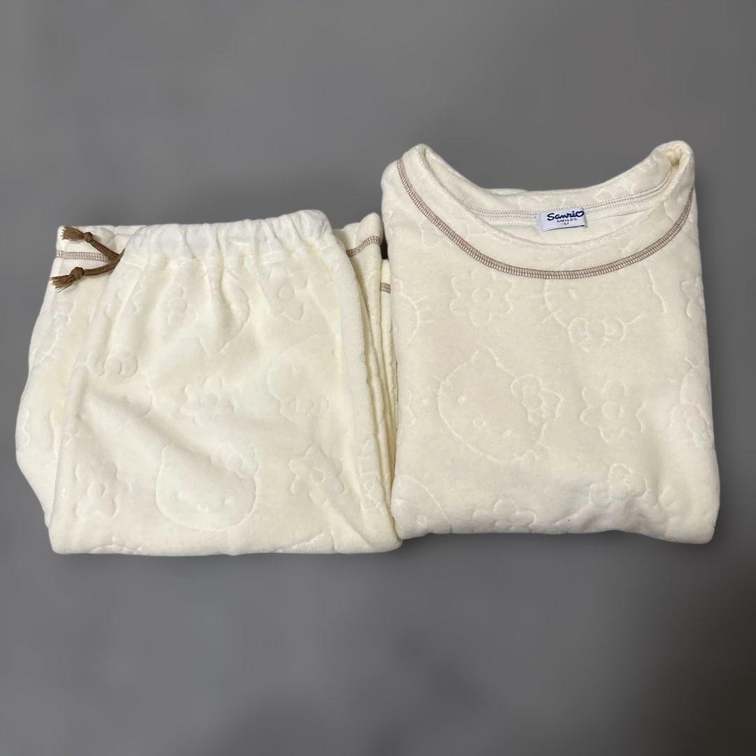 Sanrio Hello Kitty Rare Fleece Roomwear Set Up Pajamas Cream White Size M 2pcs