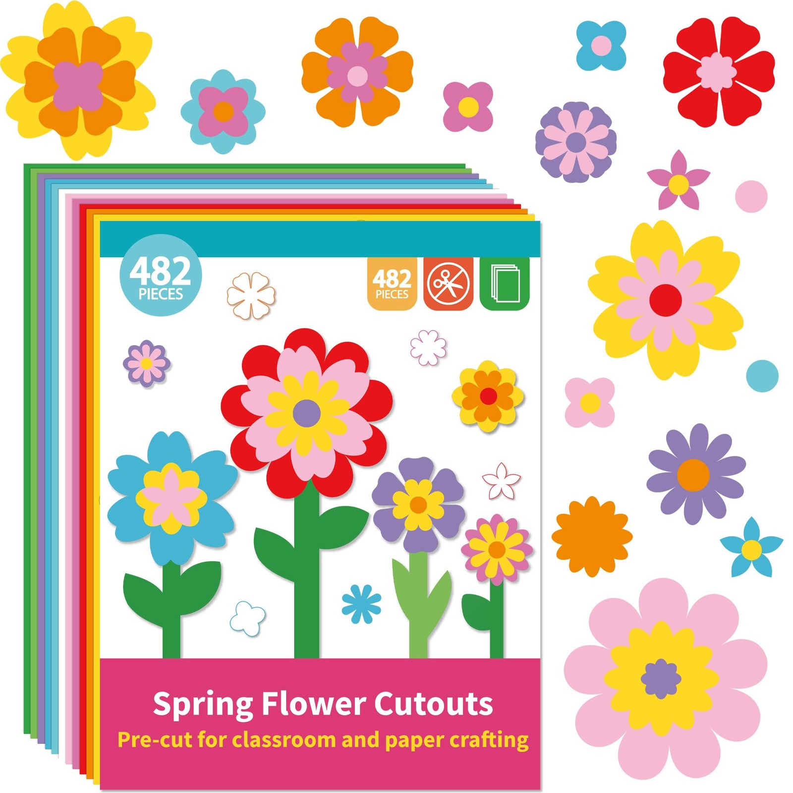 482 PCS DIY Flower Paper Cutouts Colorful Card Stock For Spring Classroom