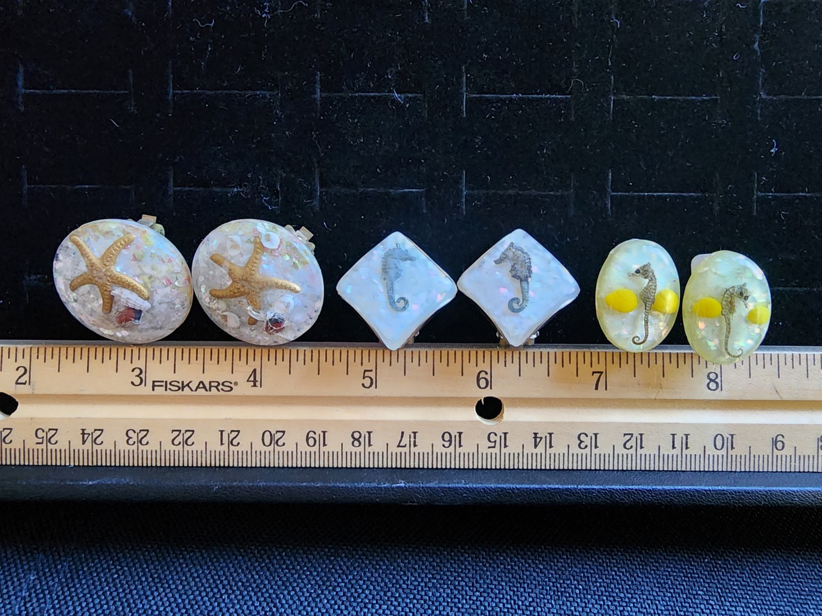 Vintage Lot Of 3 Vomit Bead Earring Sets Seahorse/Starfish Clip On 