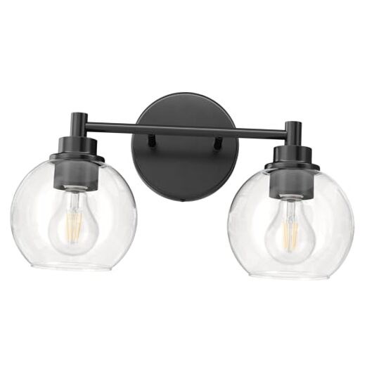  Bathroom Light Fixtures Bathroom Vanity Light with Globe Glass 2-Light Black