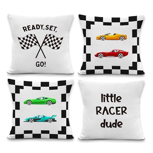 Race Car Boy Nursery Throw Pillow Covers, Kids Room Bedroom Decor, Ready Set