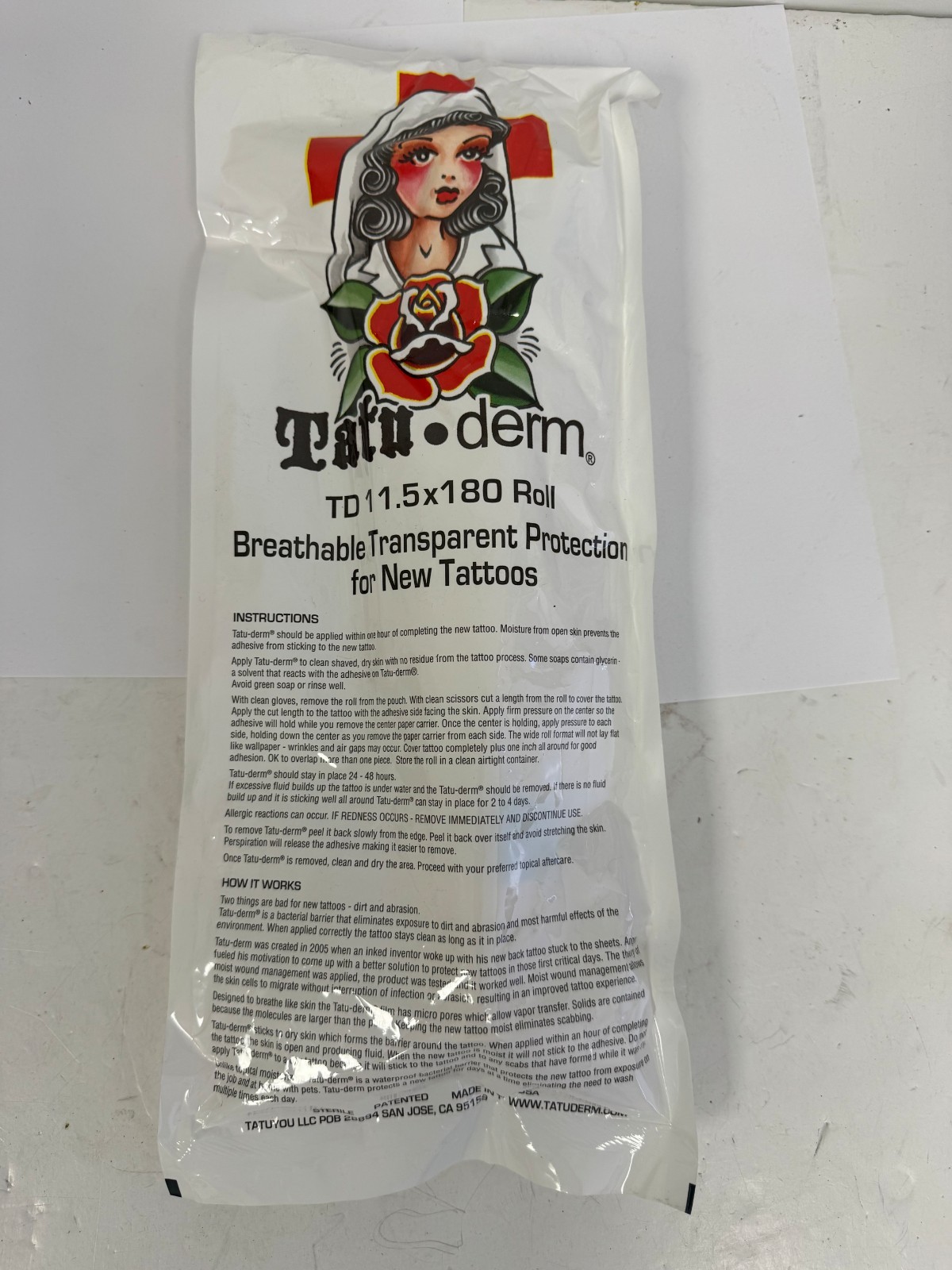 Tatu-Derm Clear Tattoo Bandage Aftercare TD 11.5"x180" Roll Adhesive Cover Rolls