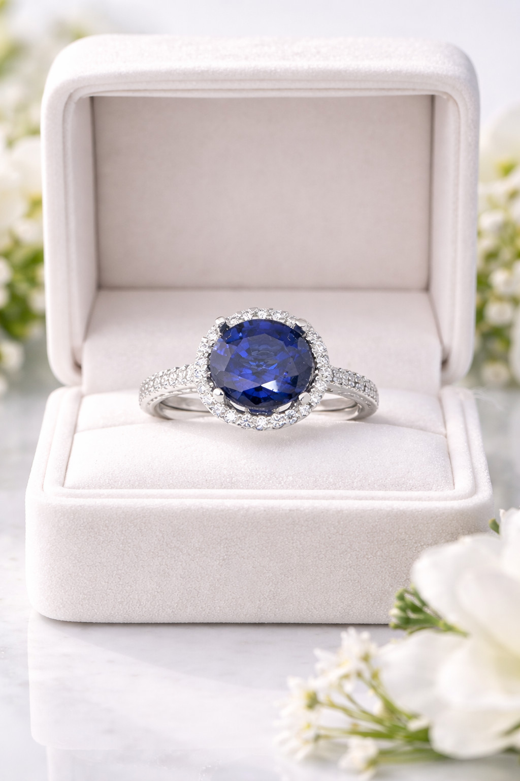 3.50 Ct Round Cut Natural Sapphire & Diamond  Wedding Ring 14K White Gold Sz 7