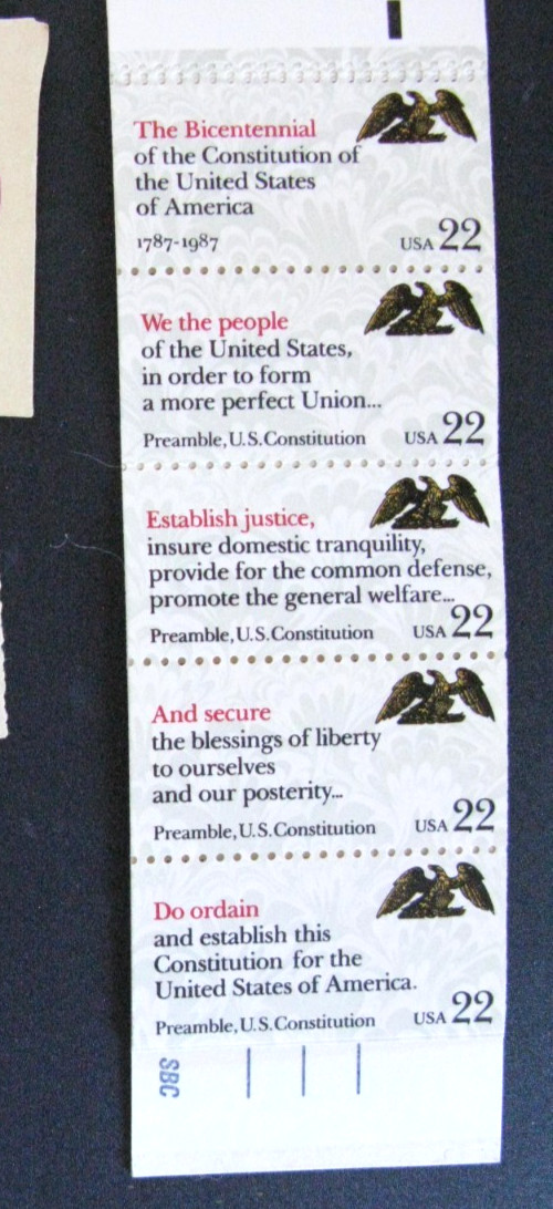 US Stamps # 2355-2359 Constitution Preamble, Strip of 5 1987 22¢ MNH