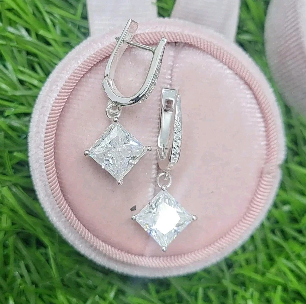 10 Ct Treated Certified Lovely Off White Diamond Dangler Earrings, 925 Silver