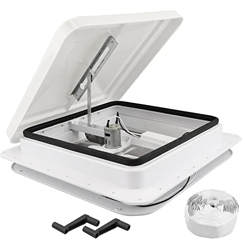  14x14 Universal RV Roof Vent Fan, White 12V RV Vent with 6" Blades, Fit for 