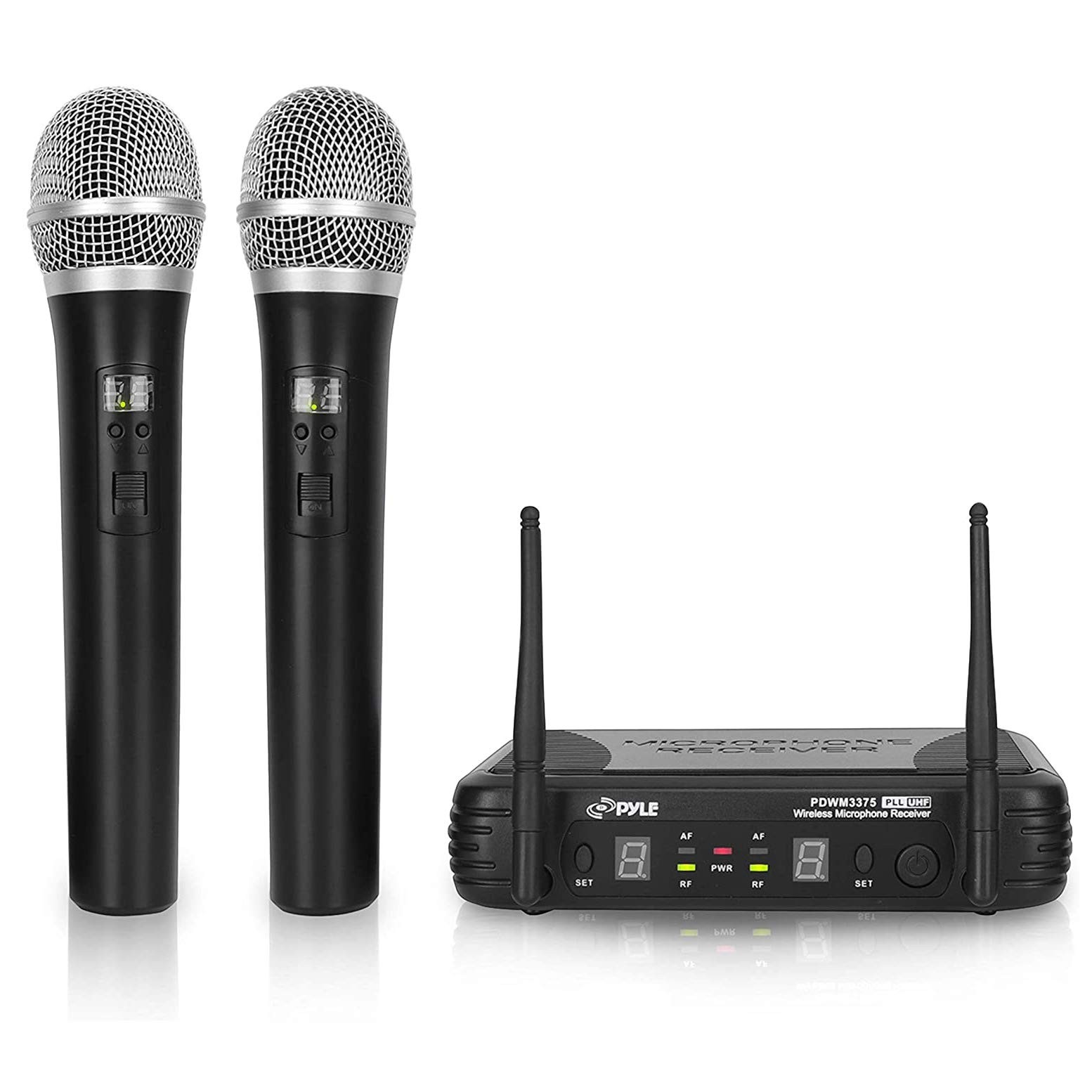 Pyle Professional Wireless Handheld Microphone System - Dual UHF Band, Black 