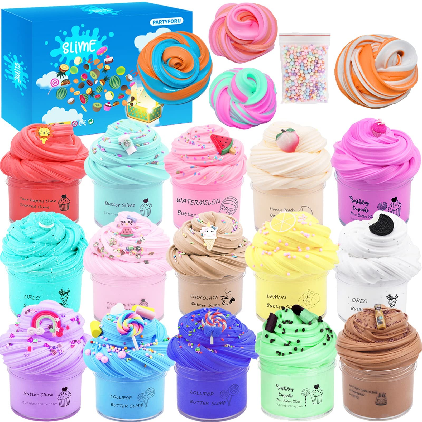 15Pack Butter Slime Kit with 7 inches x 9.4 x 3 inches, 15 Colors 